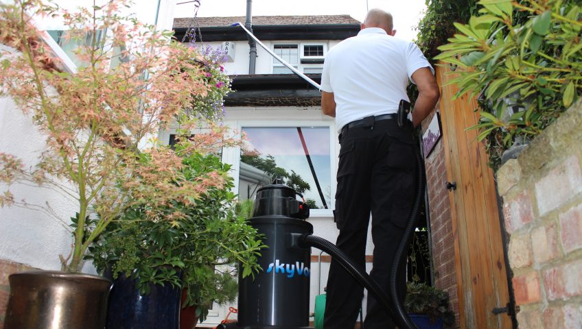 Cleaning gutters safely with SkyVac